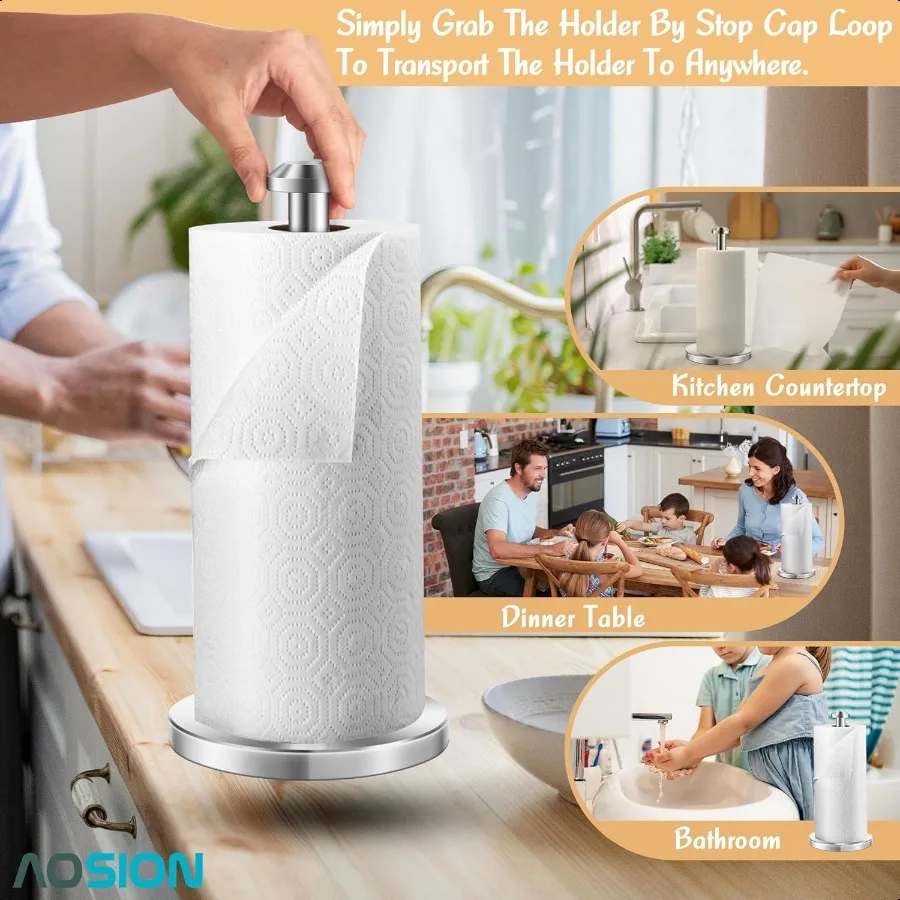 2 Piece Stainl Steel Weighted Paper Towel Holder Countertop Sier Vertical Kitchen Bathroom Paper Towel Holder with NonSlip Base