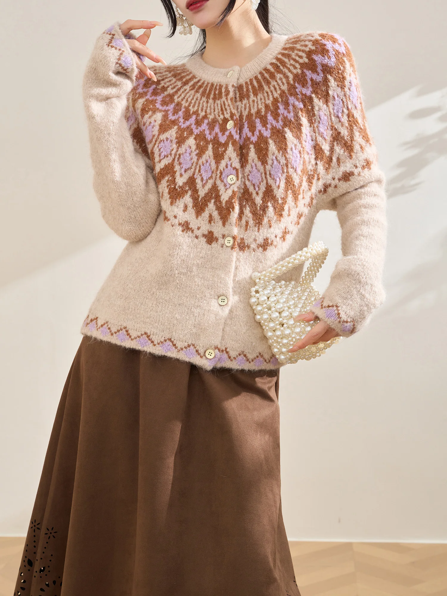 

Женский вязаный кардиган Flowing Era в винтажном стиле Fair Isle с цветными блоками, круглым вырезом, теплый, универсальный, на зиму