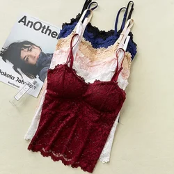 Lace Bra Women Tops  Floral Lace Tanks Top Sexy Lingerie Bralette Wirefree Underwear Adjust Strap Removable Pads Camisoles