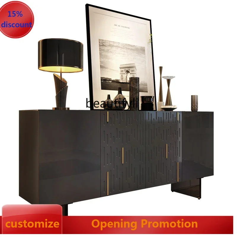 ss8350 Italian light luxury entrance cabinet villa, glass decorative cabinet, sensor light, black side cabinet