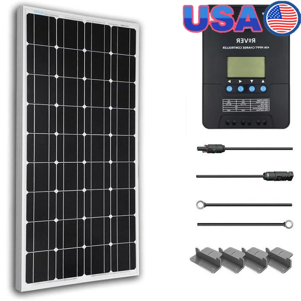 100W 12V Monocrystalline Solar Starter Kit 40A MPPT Charge Controller High Efficiency Power Tracking Expandable System