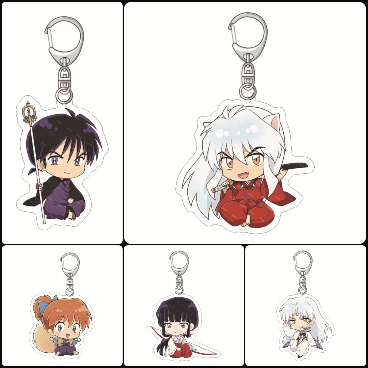 New Classic Anime Inuyasha Keychains Cartoon Figures Higurashi Kagome Sesshoumaru Miroku Acrylic Keyring Collection firend Gift