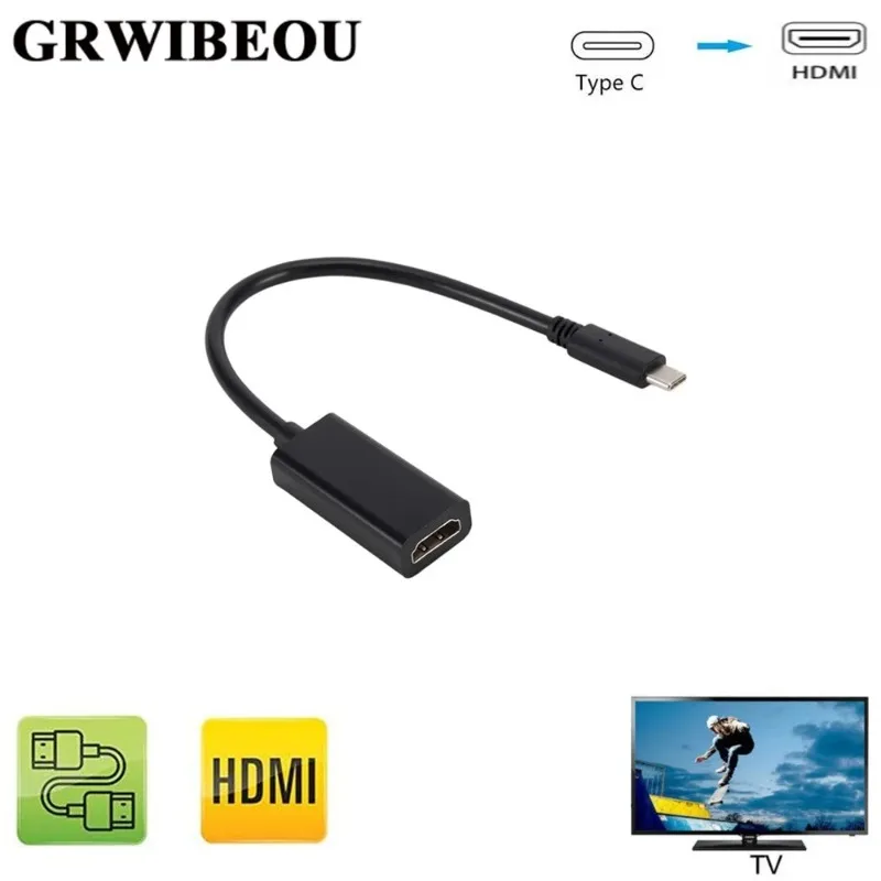 Grwibeou USB-C to HDMI Adapter Type C to HDMI Adapter USB 3.1  Male to Female Converter for MacBook2016/Huawei Matebook/Smasung