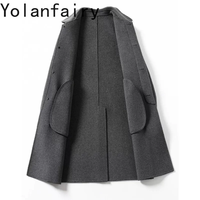 YOLANFAIRY 95% Wool Coats for Men Autumn Winter Turn Down Collar High Quality Cashmere Coat Mid-length Man's Jackets Clothing