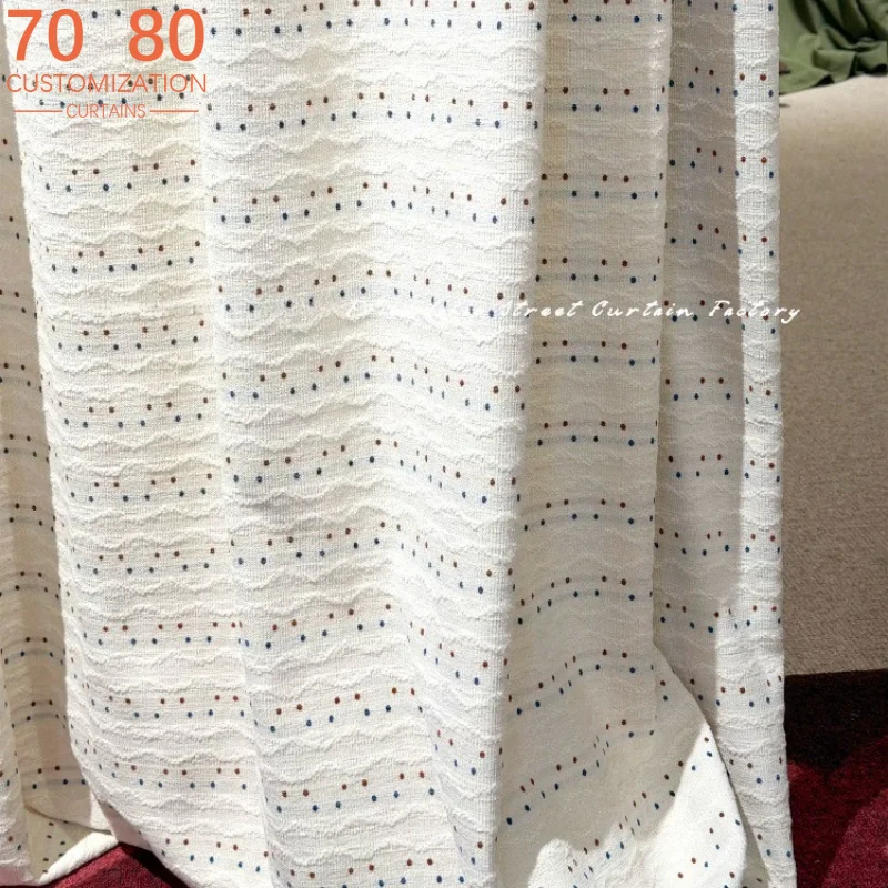 New Beige Red Blue Dot Jacquard Chenille Curtains for Living Room Bedroom French Window Customized Finished Products