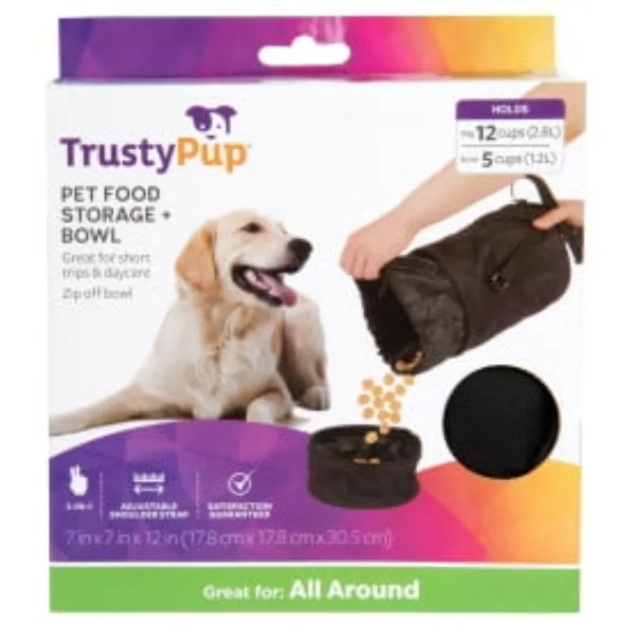 Dog and Cat Food Storage + Bowl Bag, Black, Medium