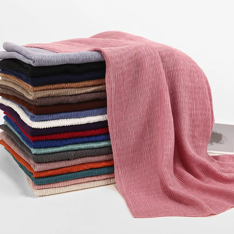 

New Style Summer Breathe 180*90 Cotton Wrinkle Turban Solid Color Cotton Crumpled Cotton Scarf Chemo Mutsen Dames Katoen Zomer