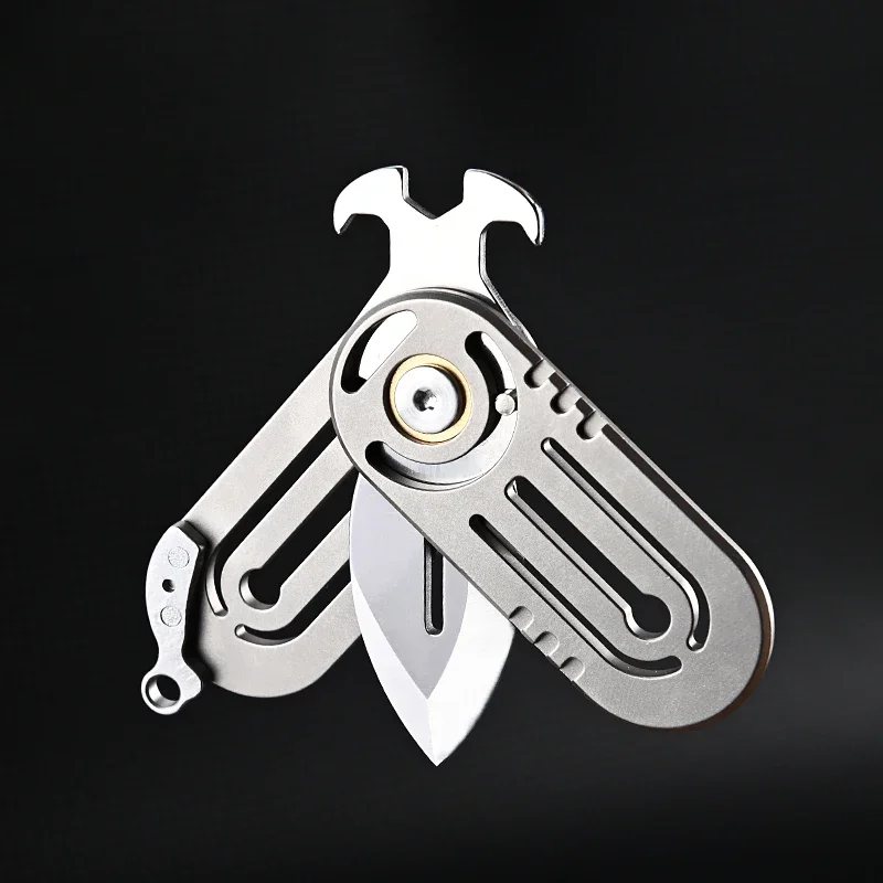 Titanium alloy mini folding knife with high hardness D2 steel belt keychain pendant for quick disassembly and unboxing EDC tool