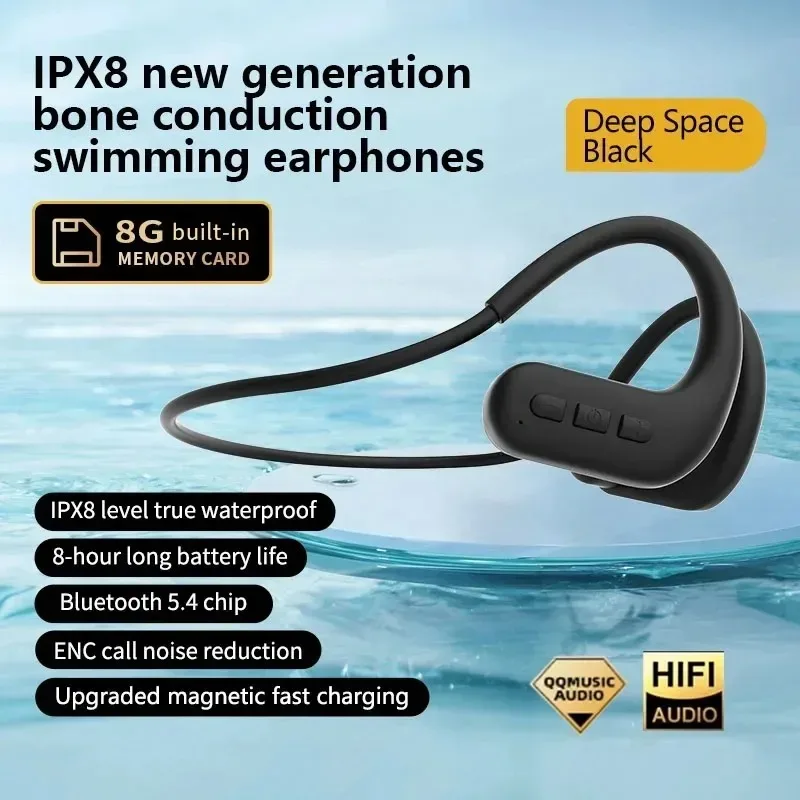 

In-ear Swimming Headphones Bone Conduction Earbuds Bluetooth 5.4 IPX8 Waterproof 8G MP3 Player for Swimming Running Sports