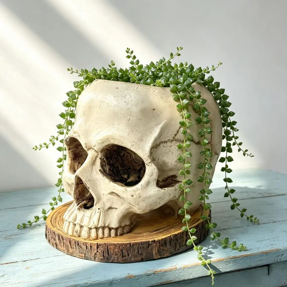 Home Decor Halloween Retro Skull Planter Skull Flower Pot Spooky Skeleton Candy Bowl Decoration for Home Bar Office Desk Retro