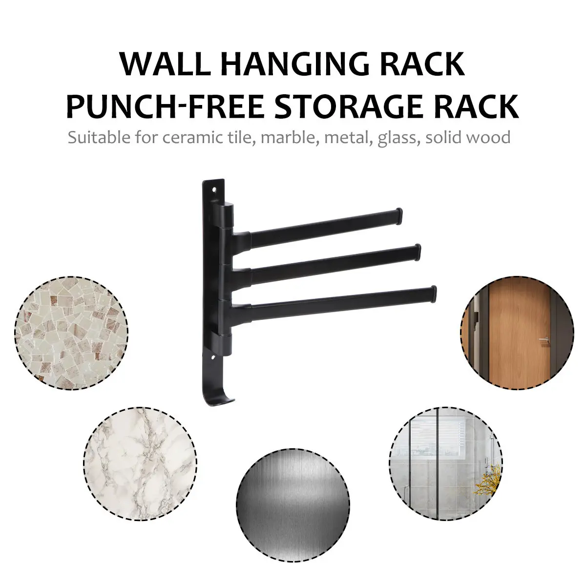 

Настенная вешалка для полотенец, черная, 3 перекладины, из алюминиевого сплава, для ванной комнаты, экономия места, без сверления, для кухни, 1 шт.