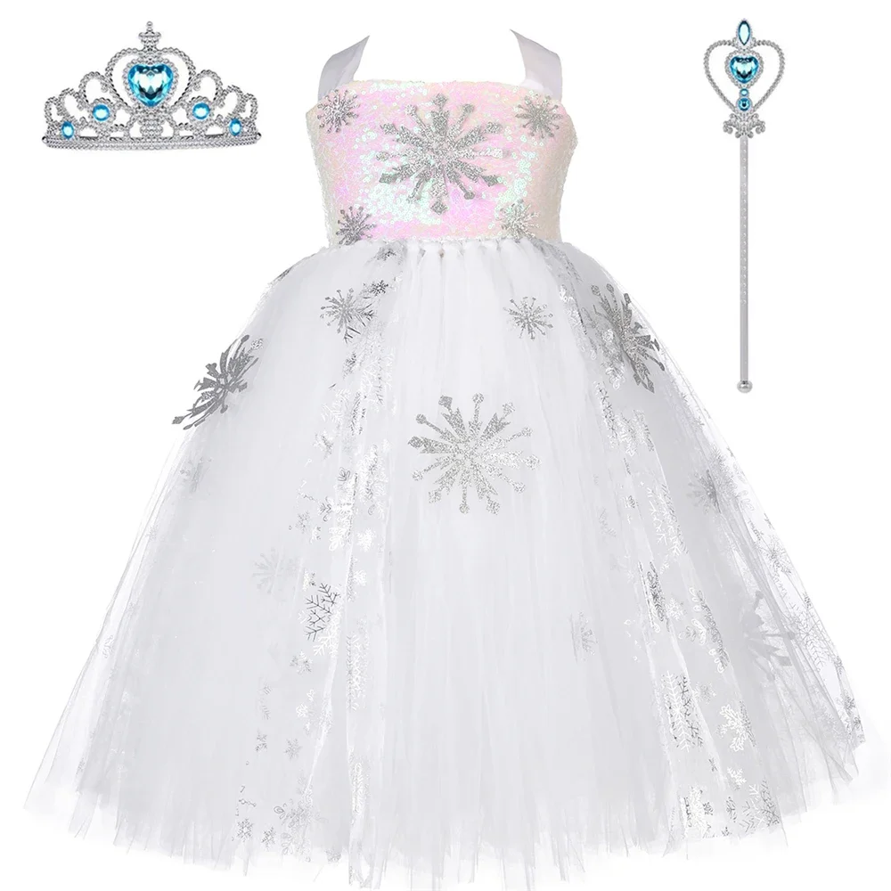 

Girls Elsa Dress Tulle Princess Tutu Dress Snowflake Snow Queen Costumes for Kids Halloween Carnival Purim Party Cosplay Dresses