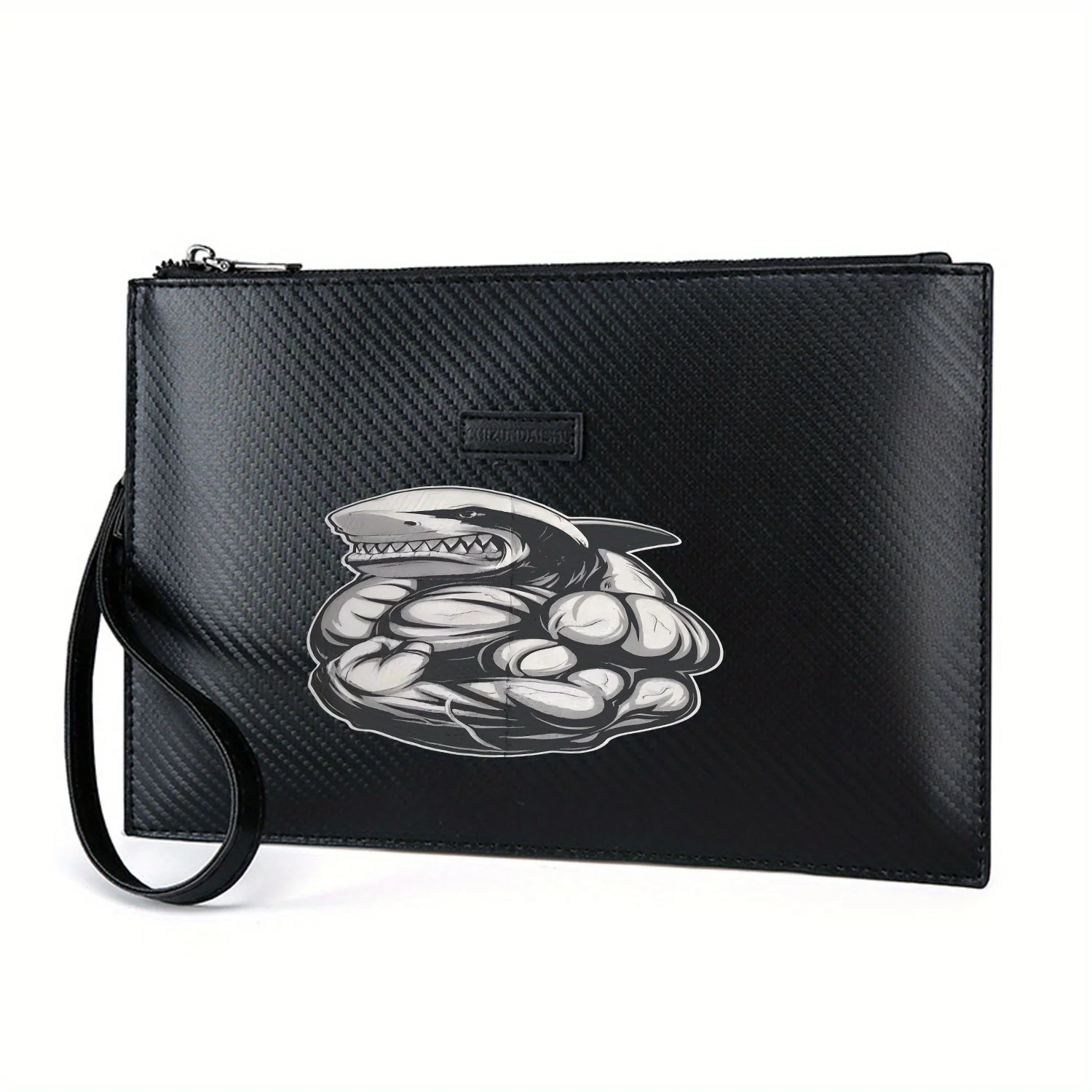 Shark strong muscle body. Teeth. Elegant Printed PU Men's Handbag Fashionable and Practical for Everyday Carry