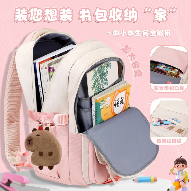 Mochila escolar kapibara kawaii para colegiala, morral escolar diario a la moda para escuela secundaria, mochila escolar de carga ligera, novedad de 2024