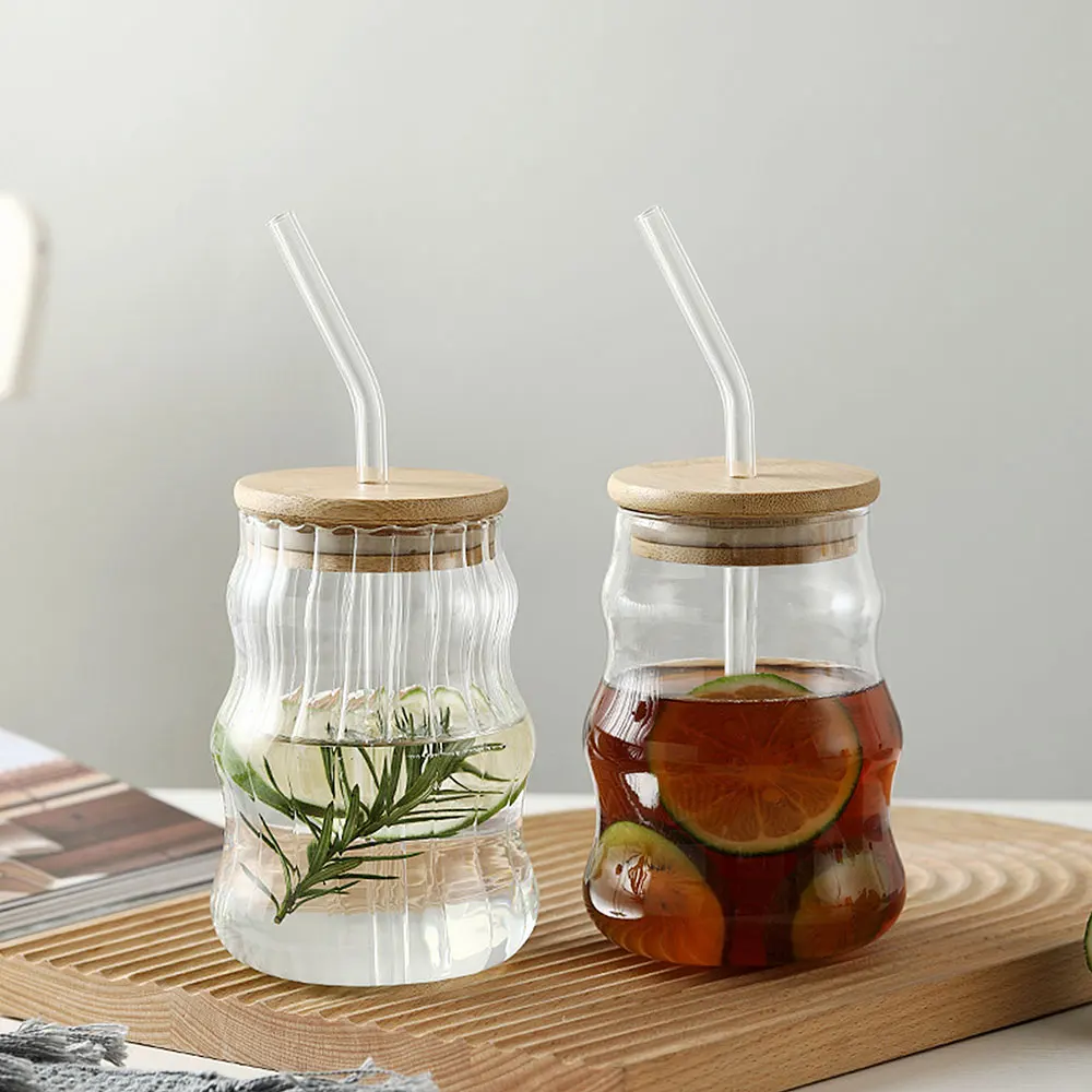 18oz Glass Cups with Lids and Straws Glass Iced Coffee Cups Drinking Glasses Set Boba Bottle for Jumbo Smoothie Bubble Tea