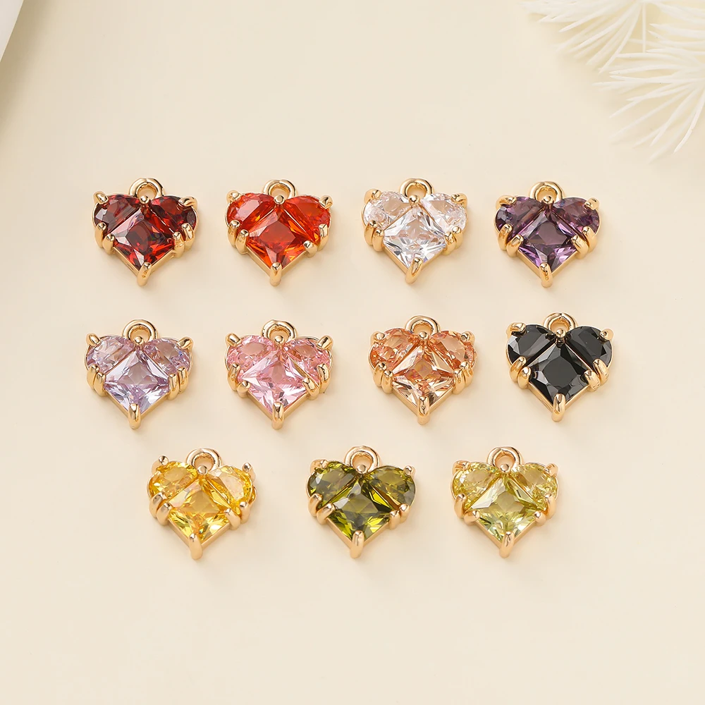 2개/팩 18K 금 도금 하트 참 펜던트 지르콘 포함 DIY 팔찌 목걸이 액세서리 제작용