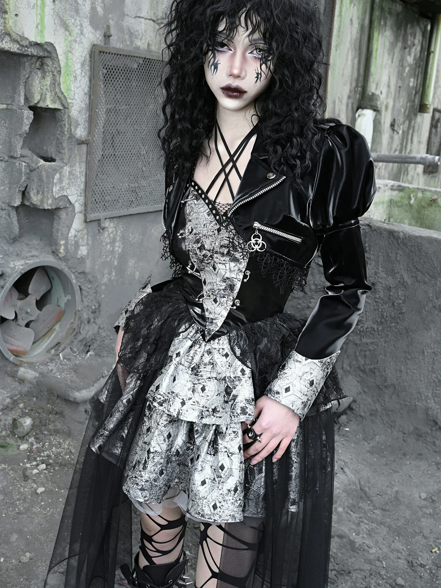 Bloedtoevoer Originele Punk Pu Bladerdeeg Lange Mouw Motorfiets Lederen Jas Pu Zwart Vest Goth Jassen Vrouwen Outfit Lente