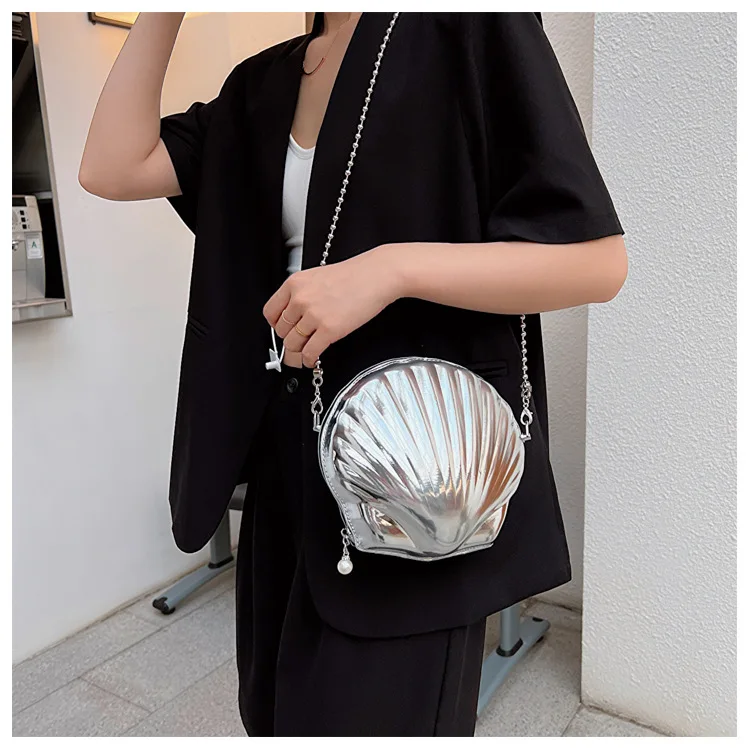 Women Summer Bag Small Sequins Shell Shape Chain Bag Ladies Fashion Sequine Samll Shoulder Bag Girls\' Cute Crossbody Bag