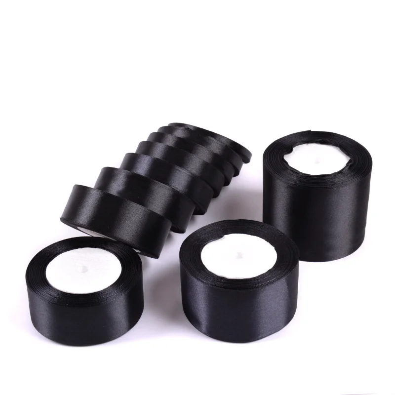 6-10-12-15-20-25-30-40-50-80 mm schwarze Satinbänder Weihnachten Hochzeit Geburtstag Party Geschenkverpackung Seidenbänder DIY Zubehör Schleife – Detail 5