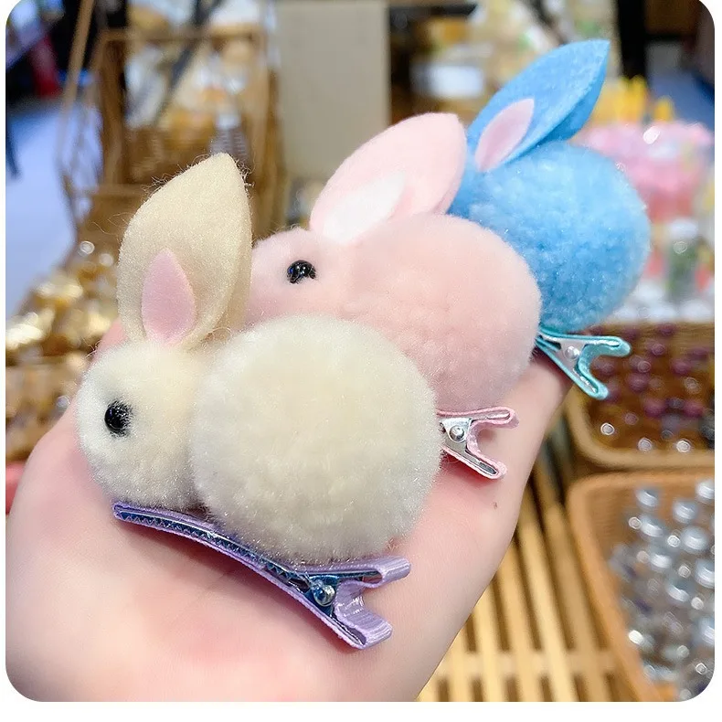 2 Pcs Children Adult Hairpin Autumn and Winter New Plush Cute Super Cute Rabbit Card Hair Clip Head Trim Clip Clip