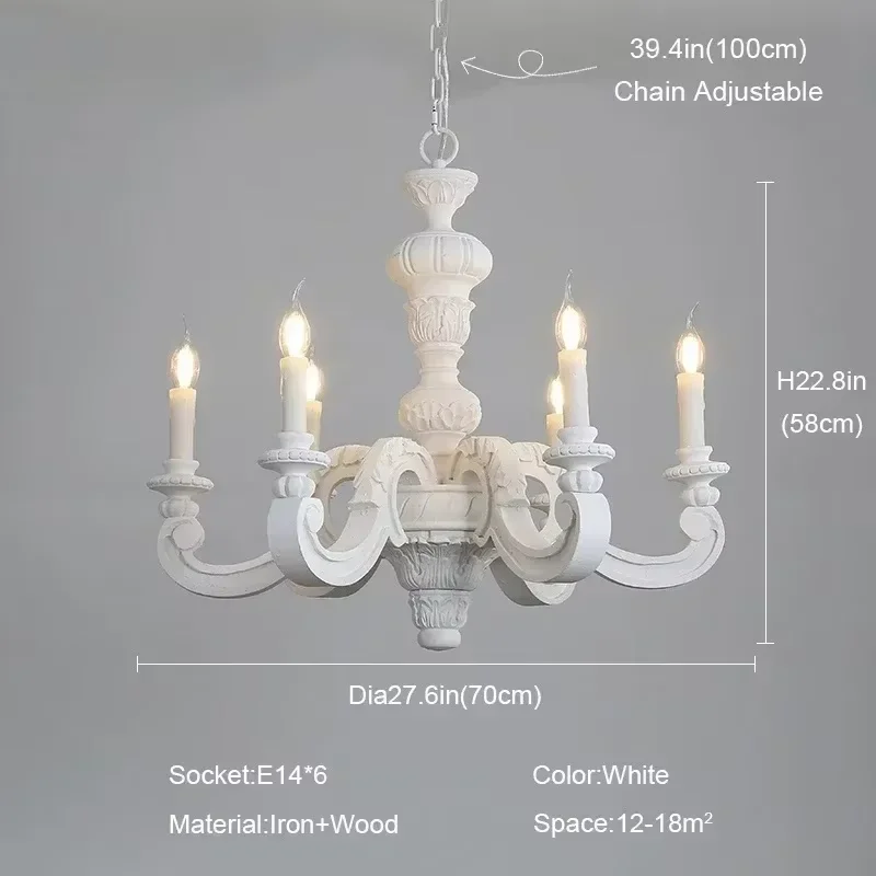 Europese vintage hanglamp van hout, retro kroonluchter voor boerderijstijl, met gegraveerde kaarsen, voor woonkamer en slaapkamer.