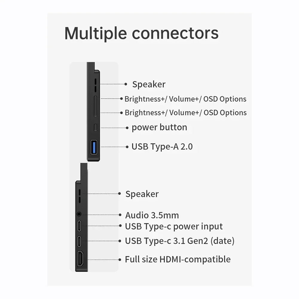 18.5'' FHD IPS Display 16:9 Aspect Ratio 1920x1080p 350nits Aluminum Alloy Material with All In One Kickstand Portable Monitor