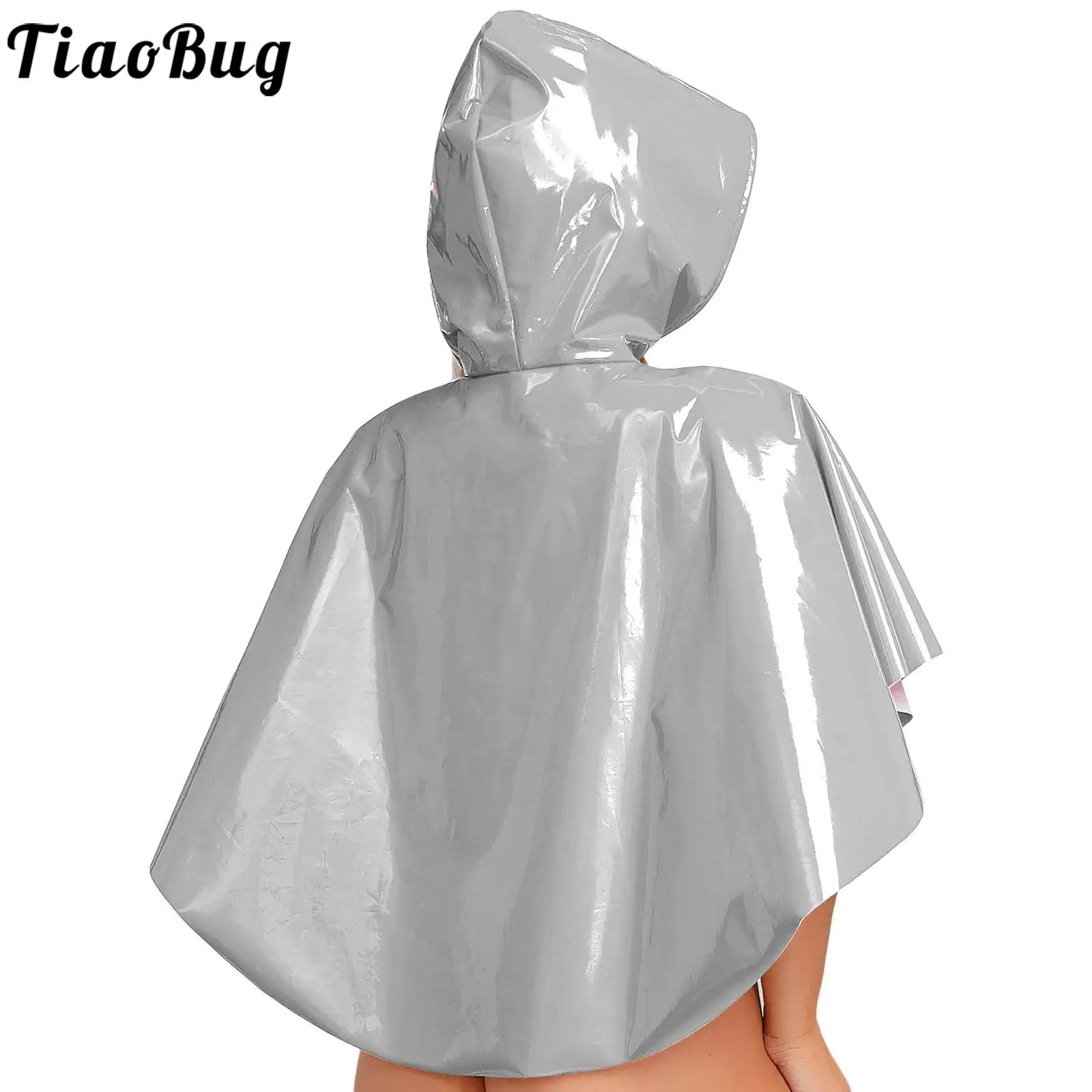 

Masquerade Halloween Mystery Hooded Cloak Women Shiny Leather Cape Witch Wizard Steampunk Gothic Role Play Cover Holiday Cloak