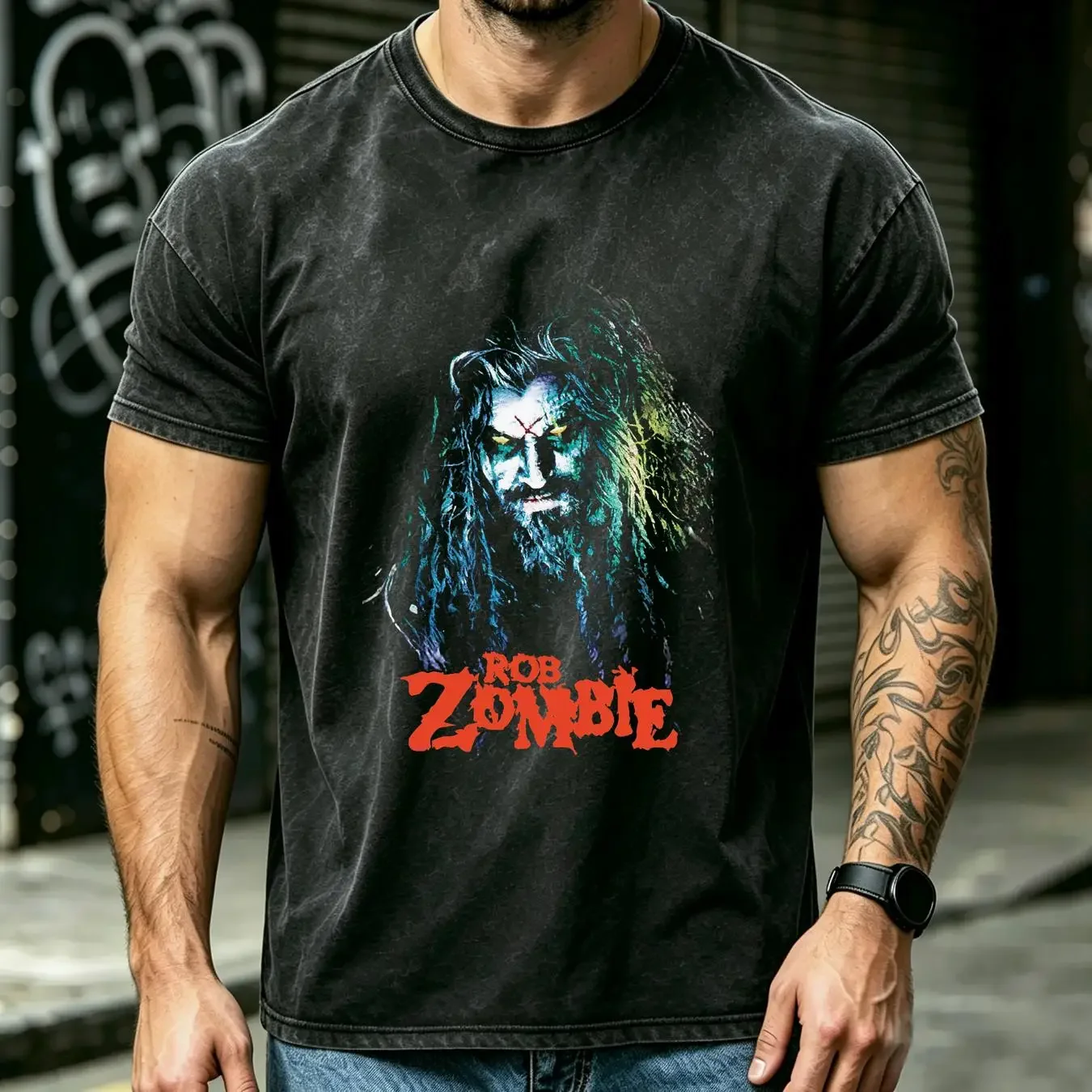 washed T Shirt New ROB ZOMBIE Hell Billy Head LICENSED CONCERT BAND vintage Washed Breathable designer clothes Stretched Unisex