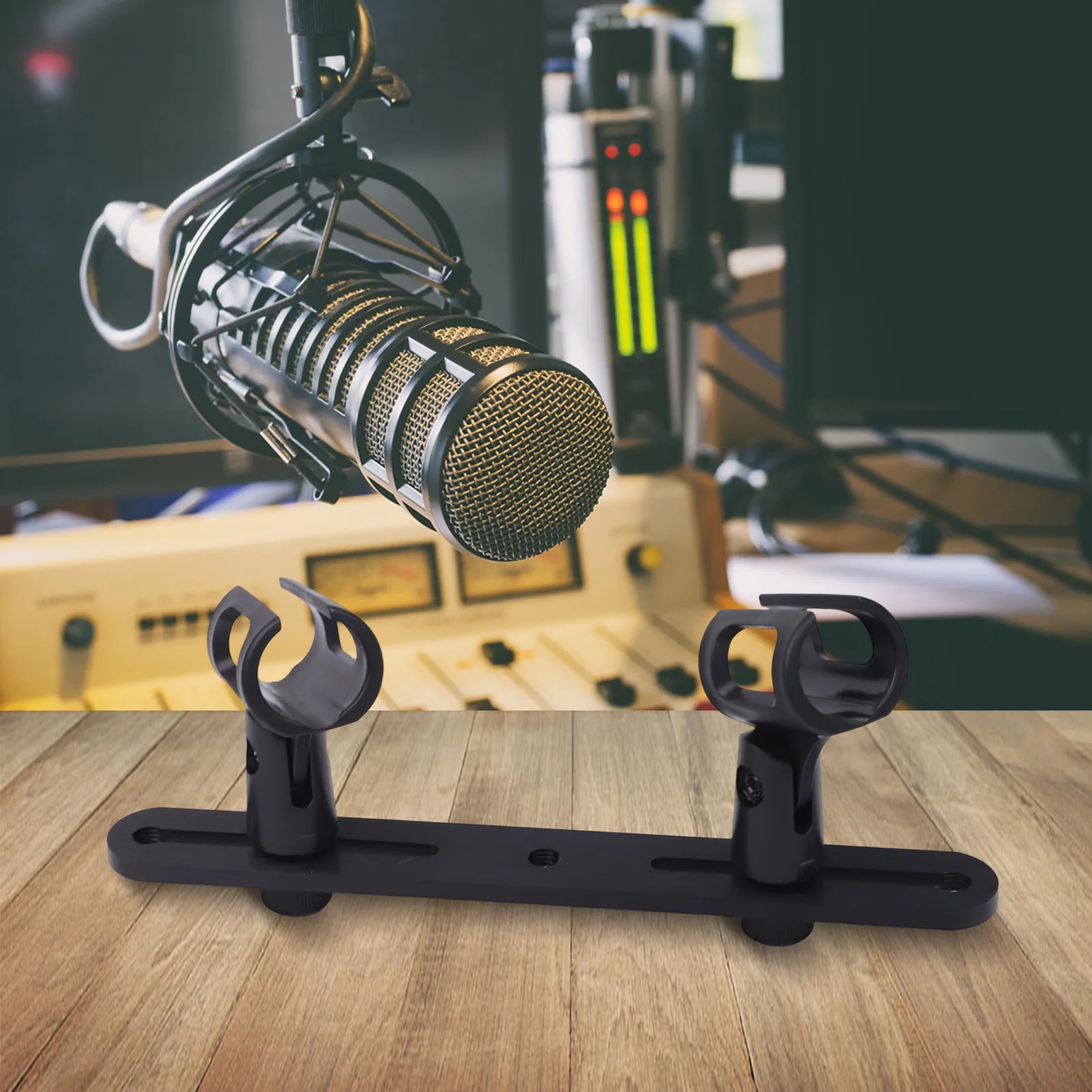 4 Head Microphone Mount Bracket 4-Head Microphone Mount T-Bar Bracket Sturdy Plastic Construction for versatile Application