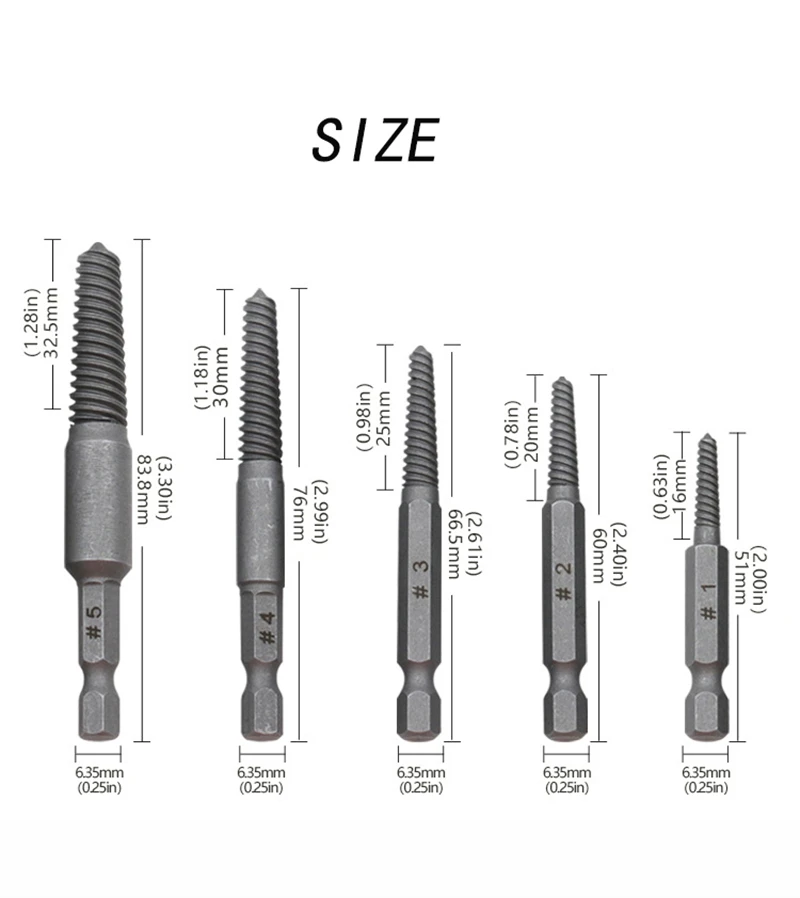 5-in-1-Wasserhähne, beschädigter Schraubenausdreher, Sechskantgriff, Zentrierbohrer-Set, gebrochene Schraube, Easy Out Remover, Elektrowerkzeug-Zubehör – Detail 6