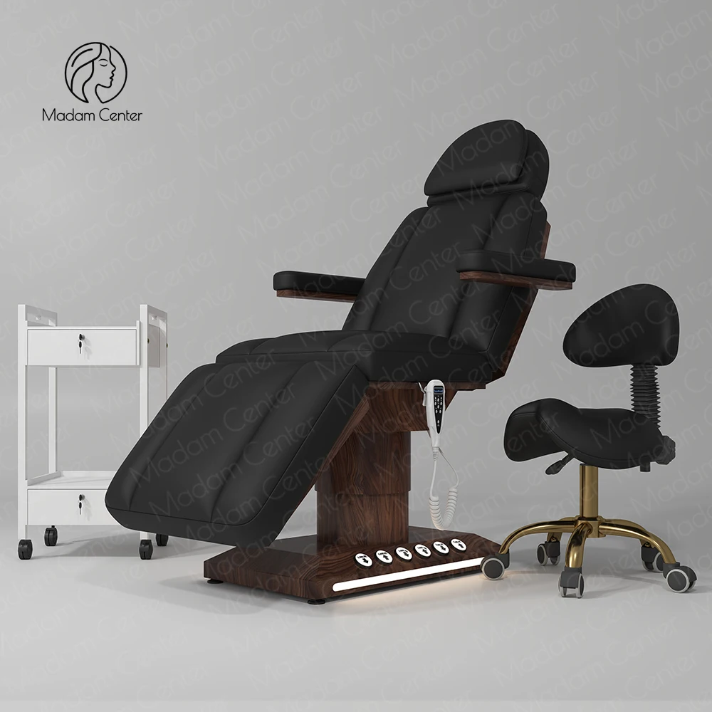 

Modern Design Electric Table Woodgrain Facial Camilla Lounger for Beauty Clinic Cosmetology with Foot Button