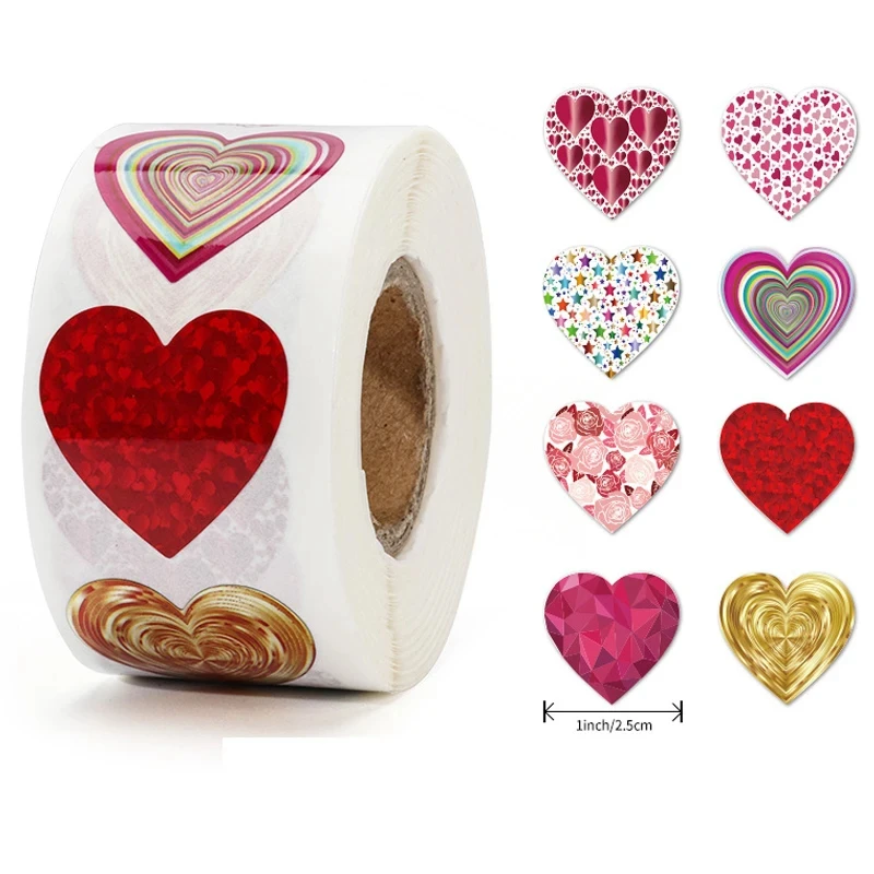 

500Pcs 2.5cm Heart Shape Stickers Valentines Day Wedding Gift Box Bag Decoration Birthday Party Envelope Invitation Seal Labels