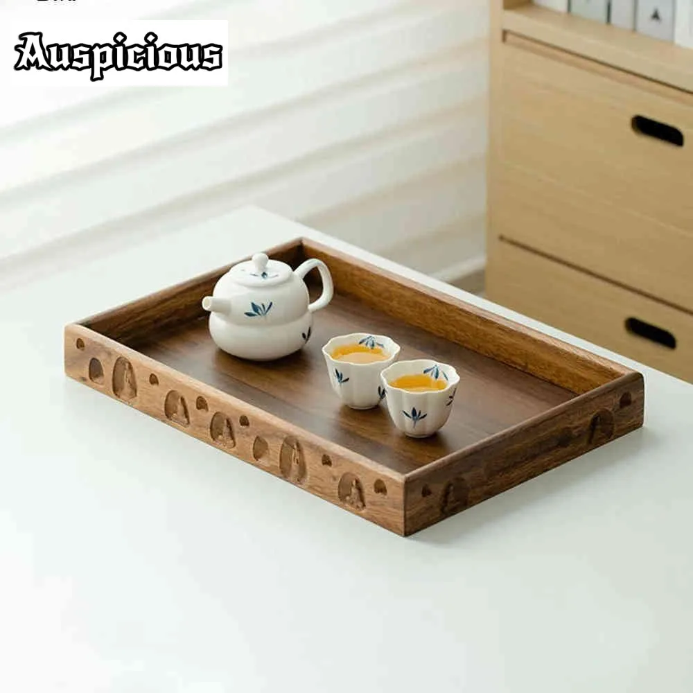 Chinese Buddha Carved Walnut Wood Kitchen Storage & Organization Luxury Decorative Tray Cutlery Organizer Tea Services Craft