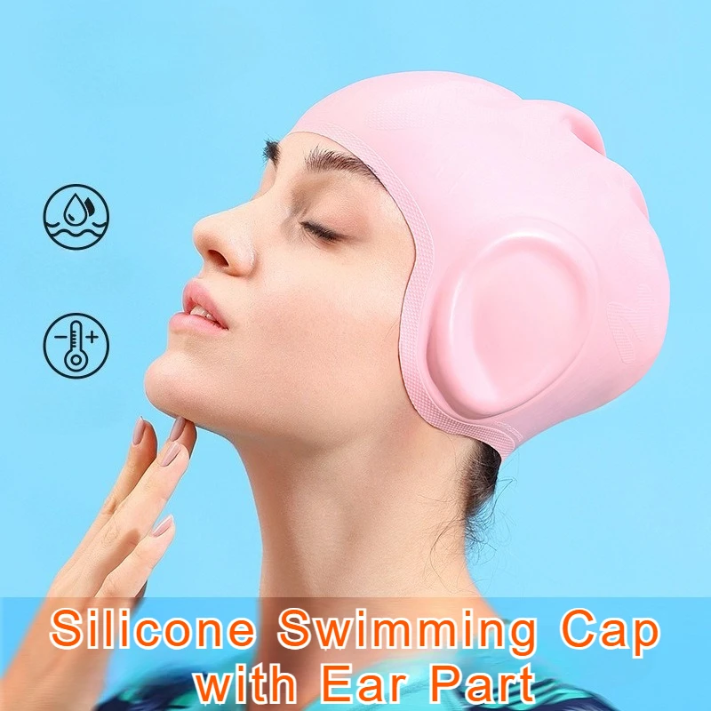 

Silicone Swimming Cap Adults Ear Protection Anti Waterproof Long Hair Waterproof Unisex Pool Swim Hat Professional High Elastic