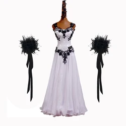 Ballroom Standard Competition Costume Performance Custom Adult White Dance Dress Black Embroidery G