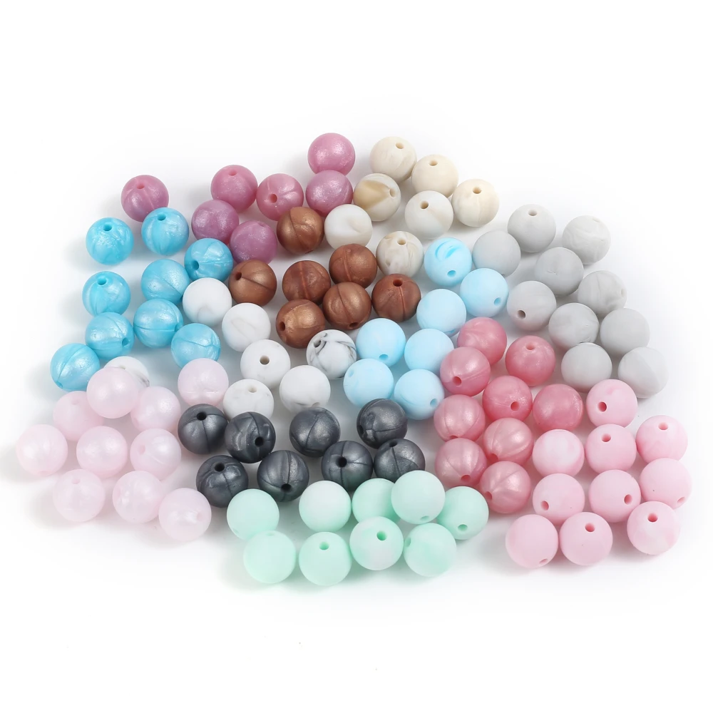 

12mm 50Pcs Silicone Beads Bottled Colorful Round Teether Beads For Care Teething Jewelry Making DIY Necklace Baby Pacifier Chain