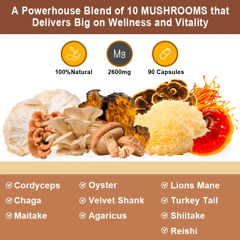 BEWORTHS 90PCS Cordyceps Sinesis and Lion's Mane Mushroom Capsule Support Brain and Memory Health Healthy Heart & Immune System