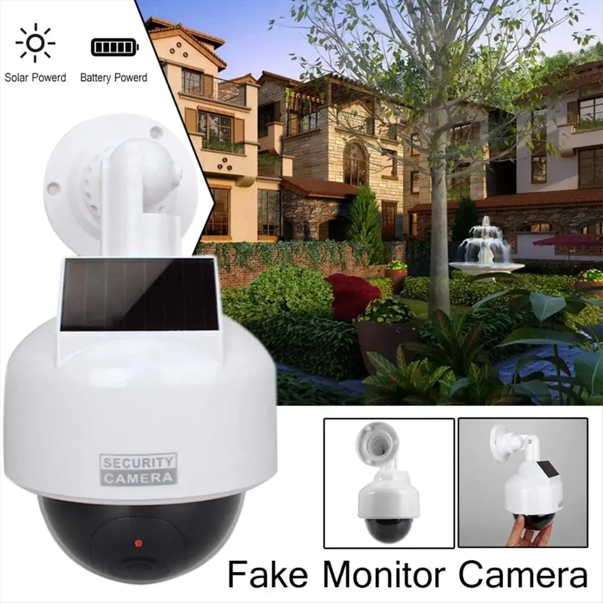 |N06R NEW|  Simulation Security Camera with Flashing LED Light 360° Rotation Dummy CCTV Dome Indoor/Outdoor Monitor Powe