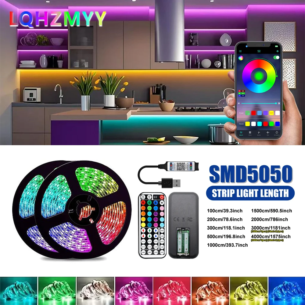 1m - 40m Led Light Strips |   Music Synchronization, 44-Key Remote Control, USB Powered, Adjustable Brightness, Timer Setting, Color Grading, Suitable for Bedroom, Living Room, Kitchen, Hallway, Party Decoration, Valen