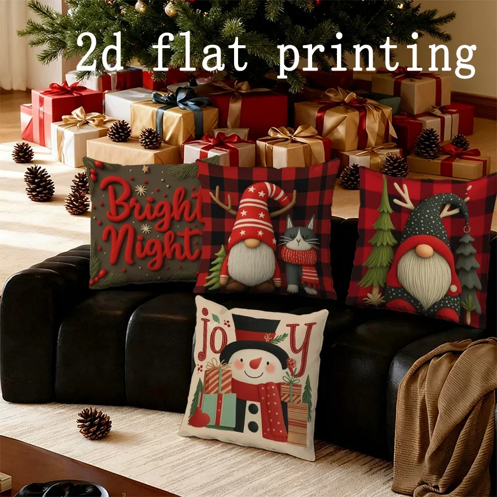 Home Decor Christmas Gnome Snowman Pattern Pillow Cover Cushion Cover Suitable Sofa Bedroom Car Pillow Cover