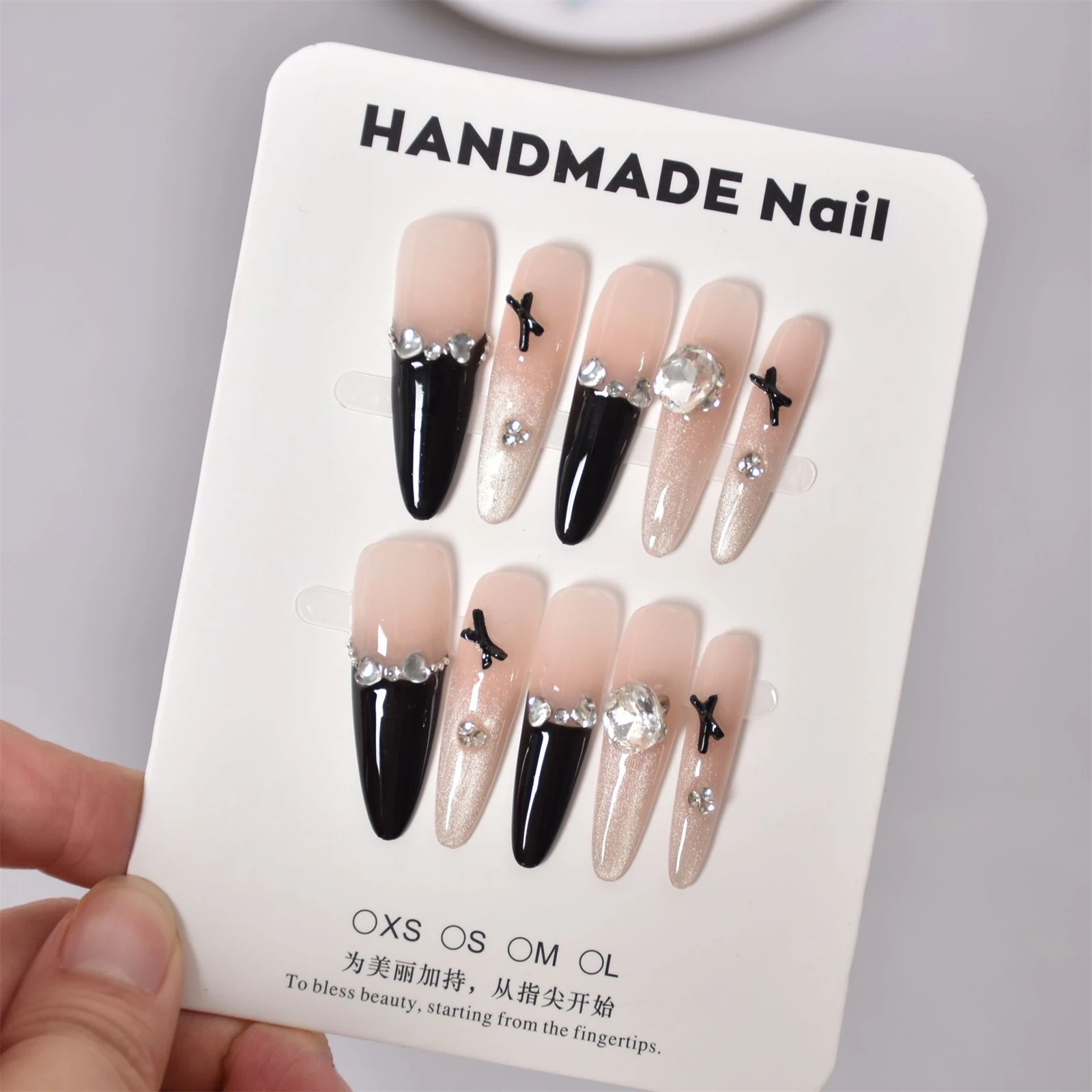 10pcs Press on Nails Eco-Friendly Resin for Wedding Party Cat-Eye French Stiletto Fake Nails Wear Resistant Long Manicure