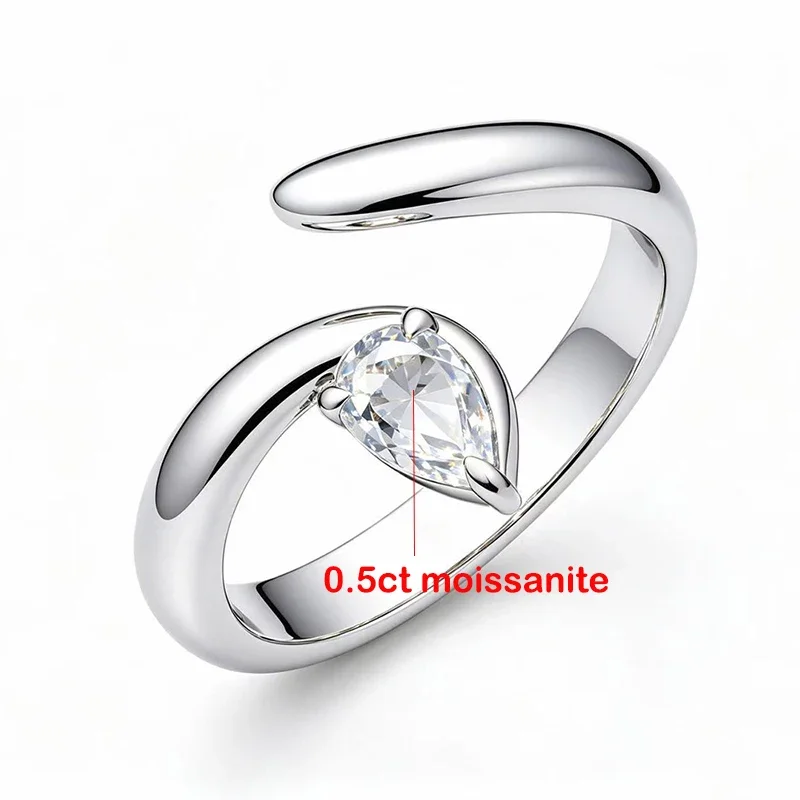 QIBAOKU D VVS1 Pear Cut 0.5CT Moissanite Rings for Women Elegant Wedding Proposal S925 Sterling Silver Plated 18K Jewelry 2026