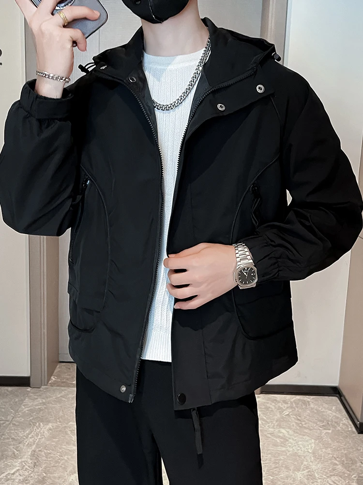 

Casual Men's Windproof Workwear Jaet Hooded Zipper Decorated Regular Sve Long Youth ular Sle Spring Autumn Outerwear