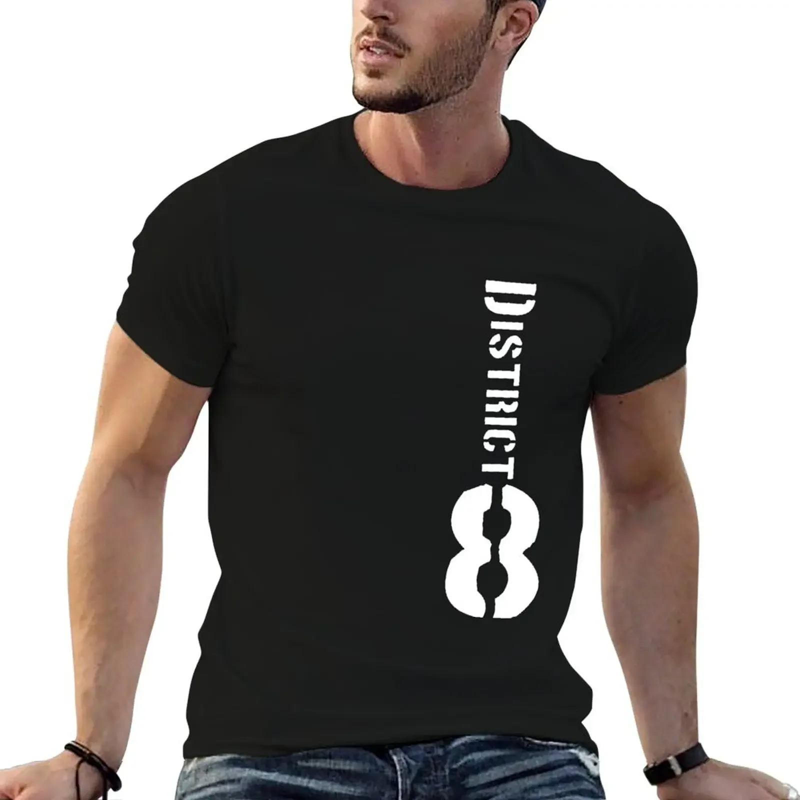 District 8 logo vertical T-Shirt graphics shirts graphic animal prinfor boys cute tops mens graphic t-shirts hip hop