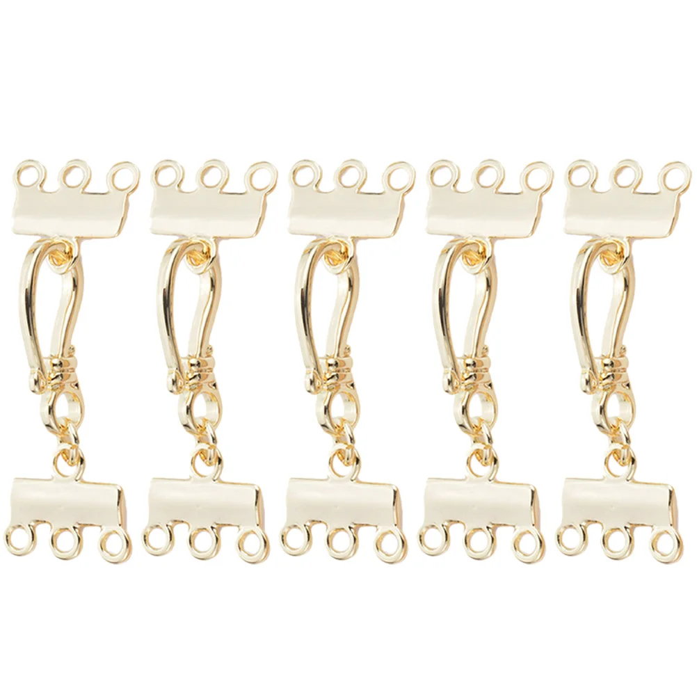 

5 Pcs 3 Strand Clasps Jewelry Connectors Copper Plated Layered Necklace Bracelet Accessories Smooth Craft Supplies