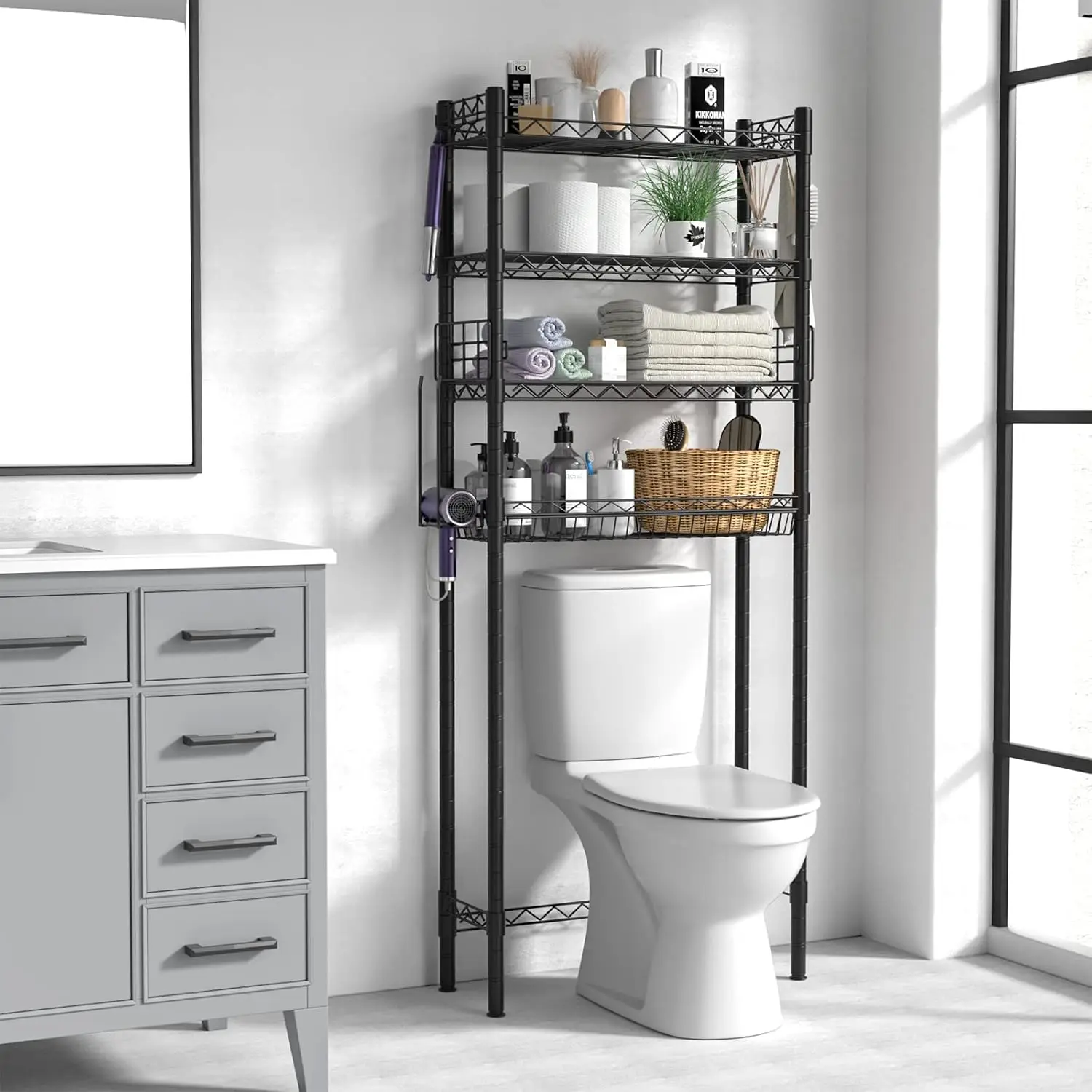 

Over Toilet Bathroom Organizer, 4-Tier Over The Toilet Storage Shelf Bathroom Shelves, Above Toilet Storage Rack Bathroom