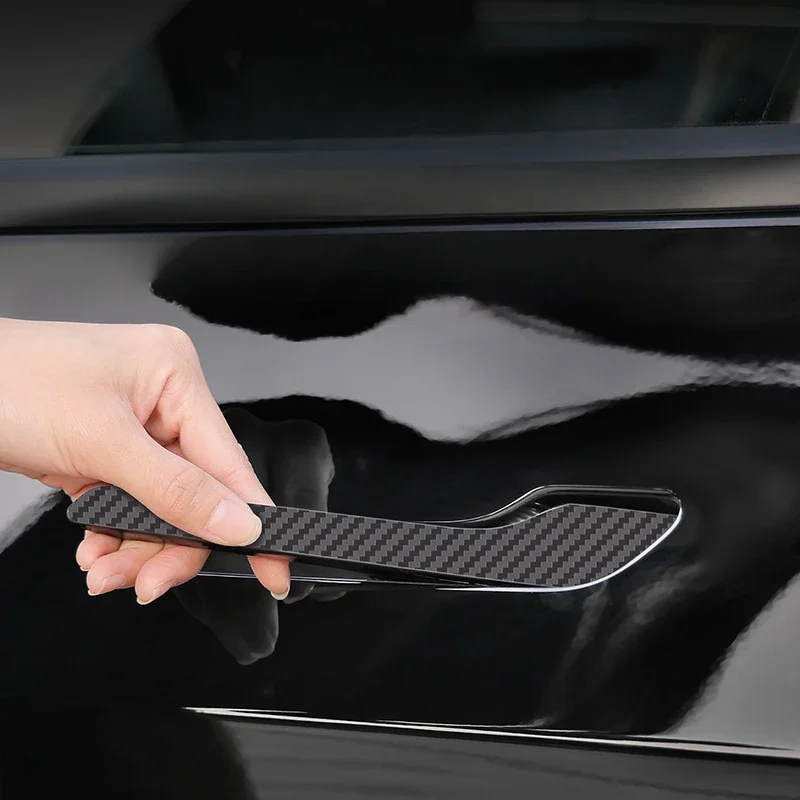 For Tesla Model 3 Y Carbon Fiber ABS Styling Premium Durable Accessories model3 2024 Car Door Handle Cover Protector Sticker 3