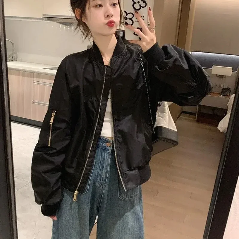 Short Women's Bomber Jackets Plain Spring Autumn Clothing Promotion Female Baseball Aviator Coats Korean Reviews Clothes Modern