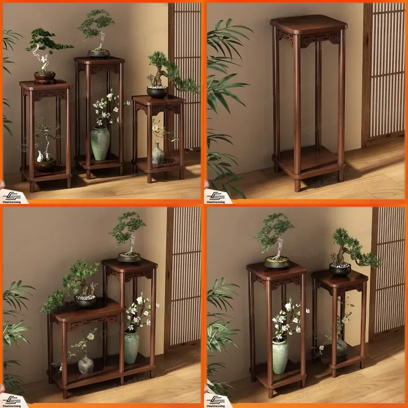 for Chinese style solid wood flower rack living room floor to ceiling 2025 new indoor multi layer flower shelf plant pot
