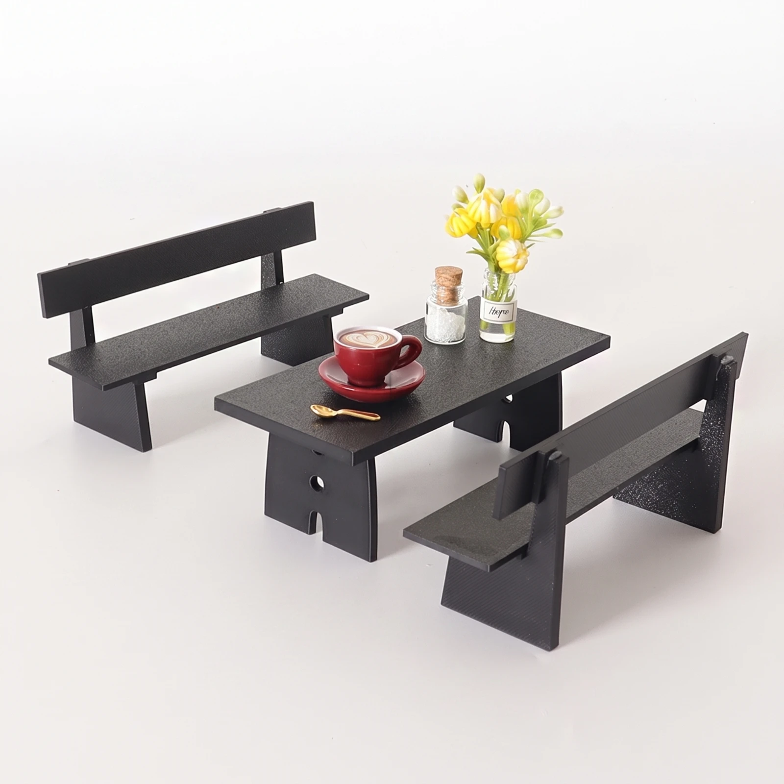 8 Pieces Dollhouse Coffee Table Set Textured Miniature Table with Chairs Furniture Decorative Simple for Hobbyists, Diy Crafts